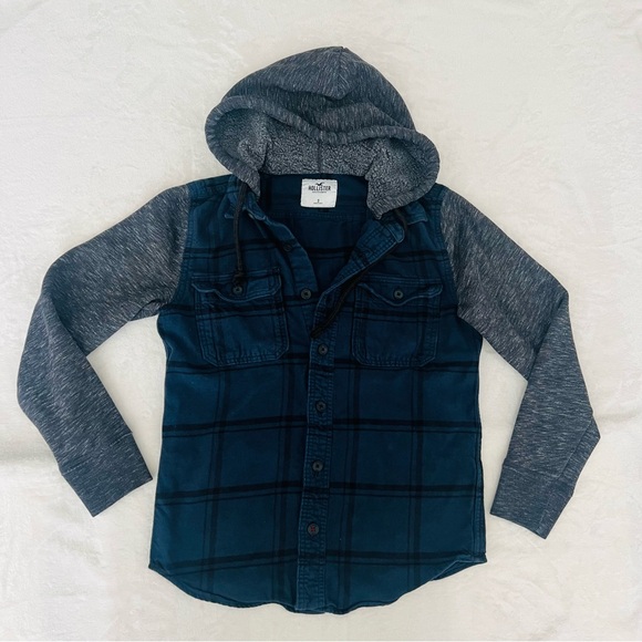 Hollister Plaid Flannel Shirt with Jersey Hood - Picture 4 of 6